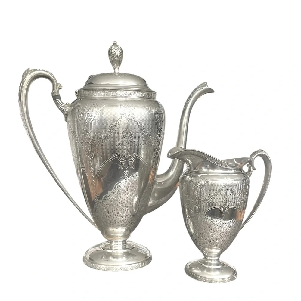 WILCOX INTERNATIONAL CO SILVER PLATE COFFEE POT& CREAM FLORAL PATTERN #…